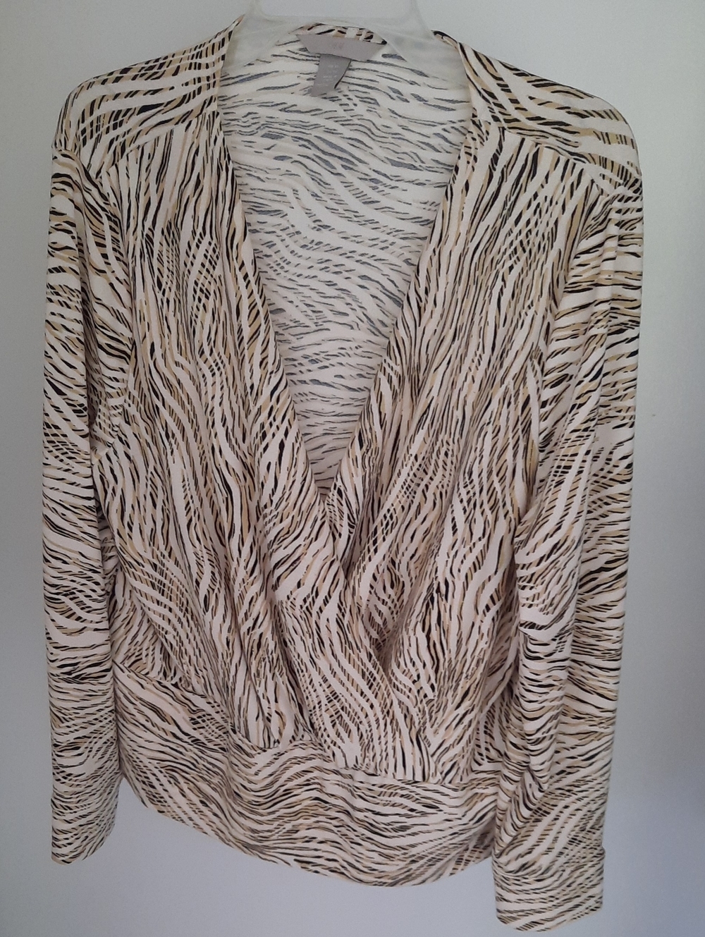H&M Women's Cream and Black Zebra-Print Wrap Blouse Size XL